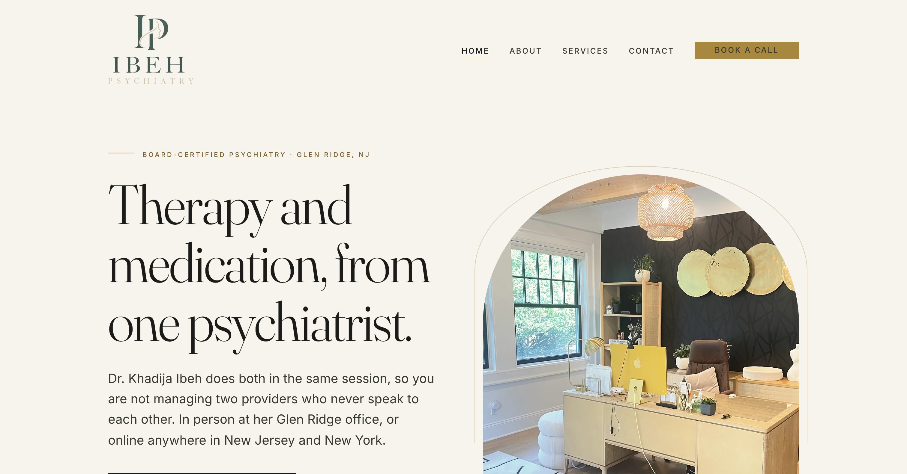 Ibeh Psychiatry homepage for Dr. Khadija Ibeh, a board-certified psychiatrist in Glen Ridge, NJ